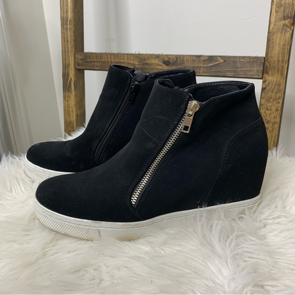Brash Black Suede Wedge Sneaker